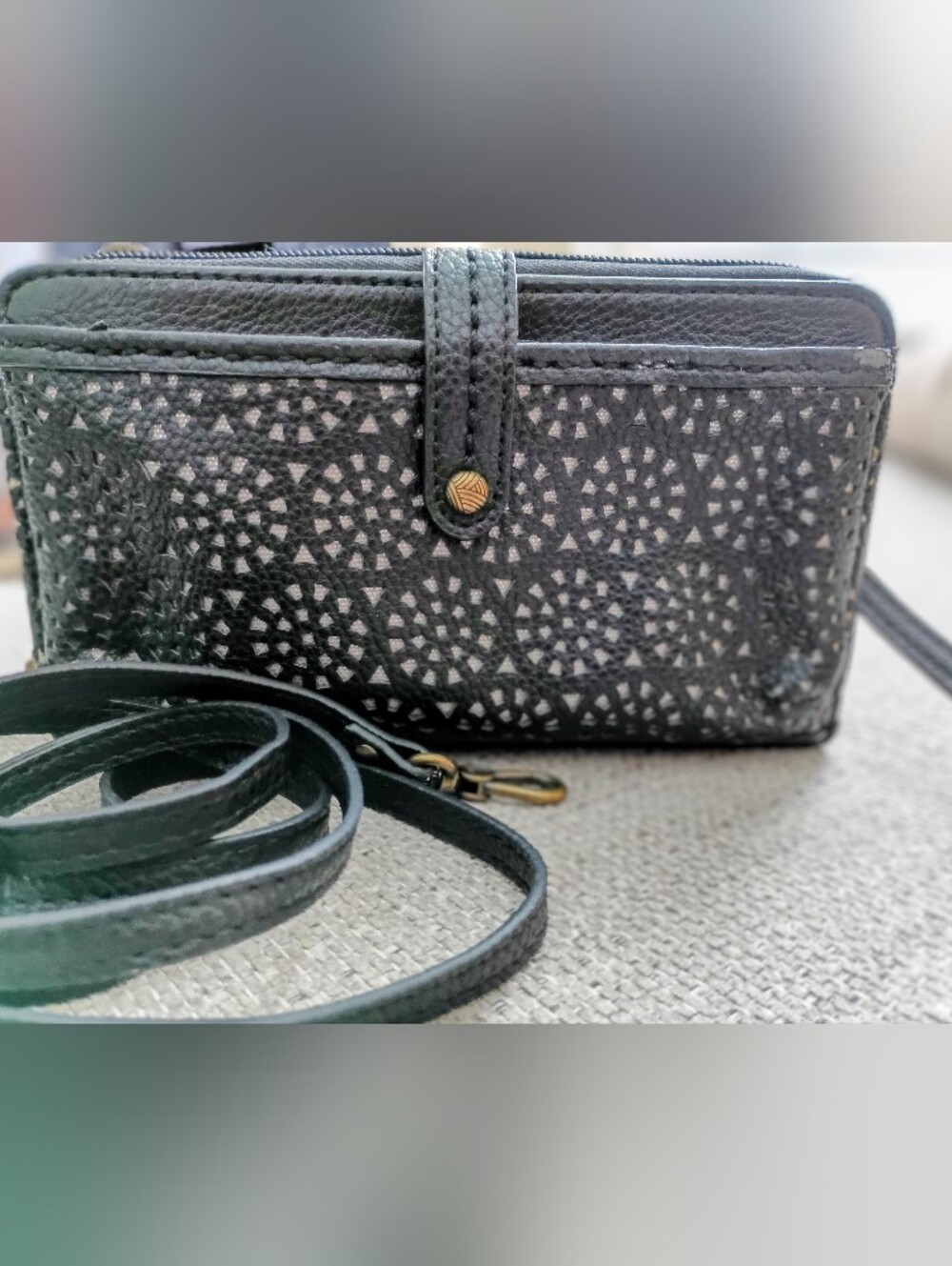 The Sak Iris Large Smartphone Crossbody - Black Moroccan Perf.